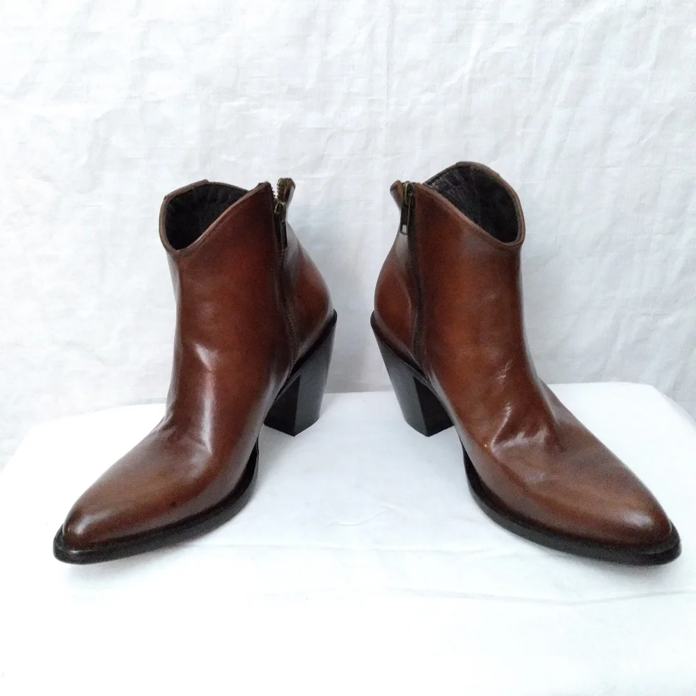 Final Sale  - ALLENS Brown Leather Western Style Dress Boots - Picture 3 of 7